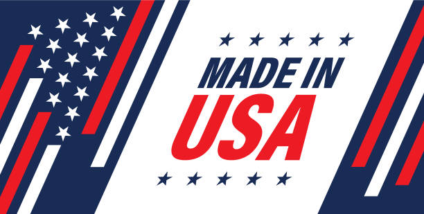 Made in USA web banner with American star and stripes background Vector of Made in USA web banner with American star and stripes background. EPS Ai 10 file format. usa made in the usa industry striped stock illustrations