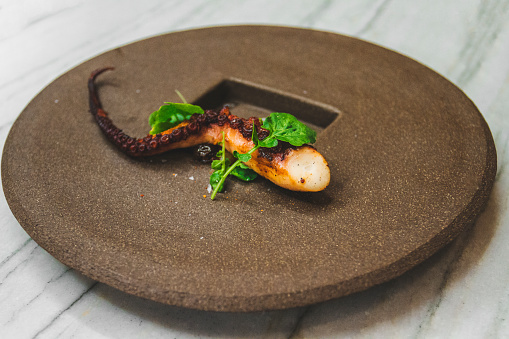 Grilled Octopus Tentacle with Fresh Greens