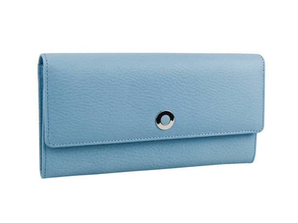New light blue wallet of genuine cattle leather. Isolated on white