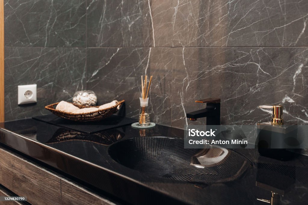 Carbon bathroom top of the table Backgrounds Stock Photo