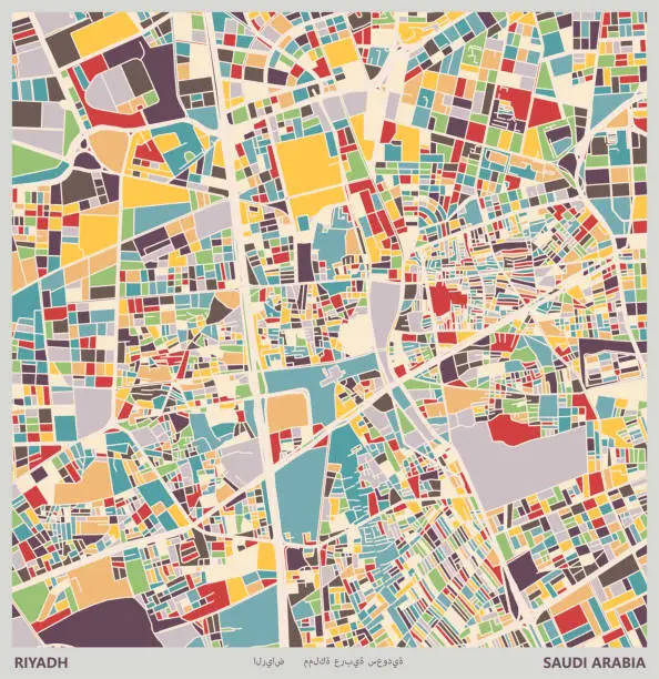 Vector illustration of colorful Illustration style city map,Riyadh city,Saudi Arabia