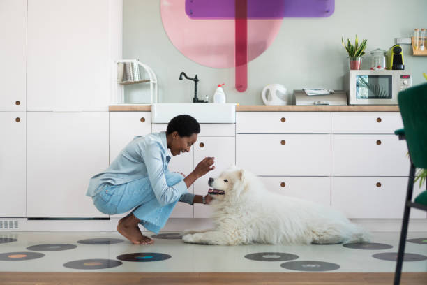 Happy single woman and her dog