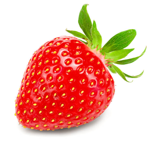 istock single strawberry isolated on white background. macro. clipping path 1324831501