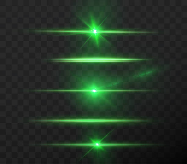 Shining green stars isolated on black background. Effects, lens flare, shine, explosion, golden light, set. Shining stars, beautiful golden rays. Vector illustration Light rays of light horizontal green color with glare and flashes isolated on a transparent background. Festive set light laser abstract. Celebratory green-colored light star with glare. greeen stock illustrations