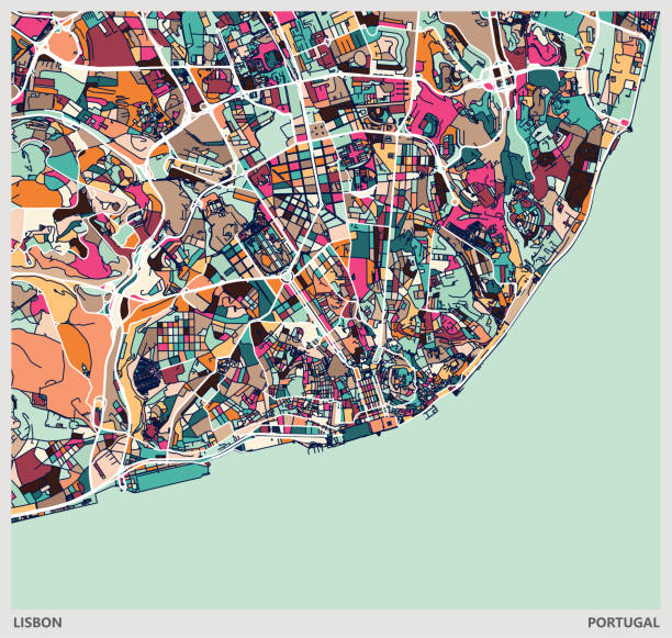 ilustrações de stock, clip art, desenhos animados e ícones de colorful illustration style city map,lisbon city,portugal - lisboa