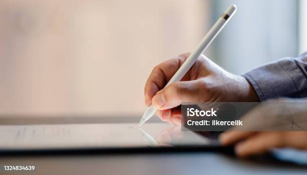 Man Signing The Digital Contract Stock Photo - Download Image Now - Contract, Signing, Digital Display
