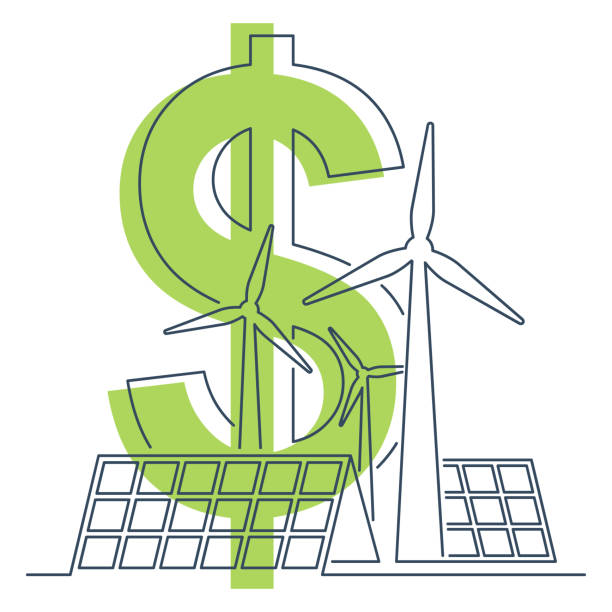 illustrazioni stock, clip art, cartoni animati e icone di tendenza di investimenti per l'energia sostenibile - solar energy currency energy green
