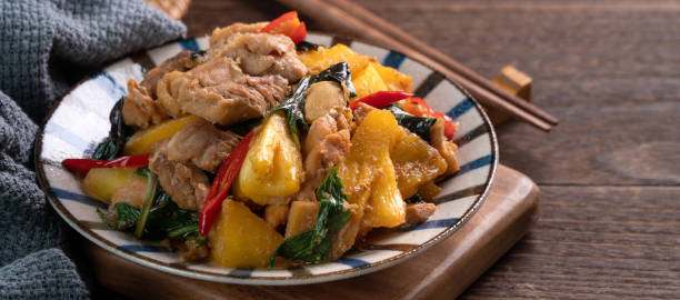 istock Stir-fried Taiwanese Three Cup Chicken with pineapple. 1324836084