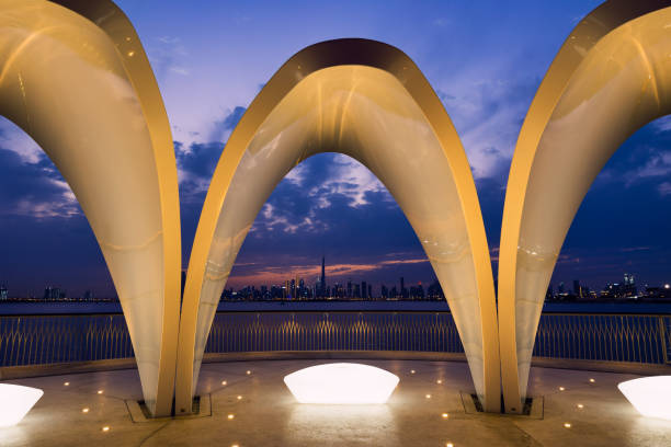 istock Dubai city skyline at night. A view from Dubai creek harbour 1324837256