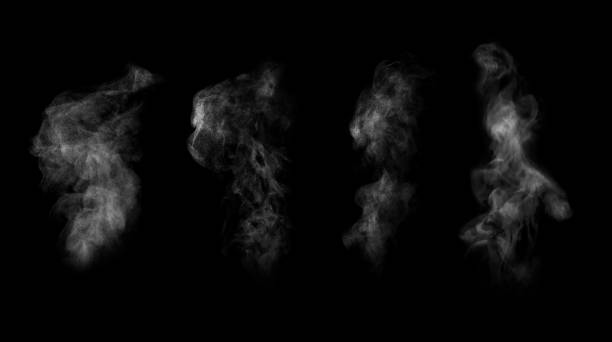 istock White steam columns rising on black background, collage. Banner design 1324839493