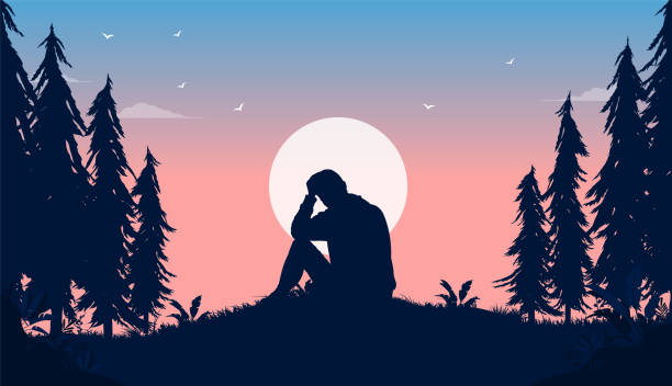 ilustrações, clipart, desenhos animados e ícones de luta contra a depressão - teenager dark pensive emotional stress