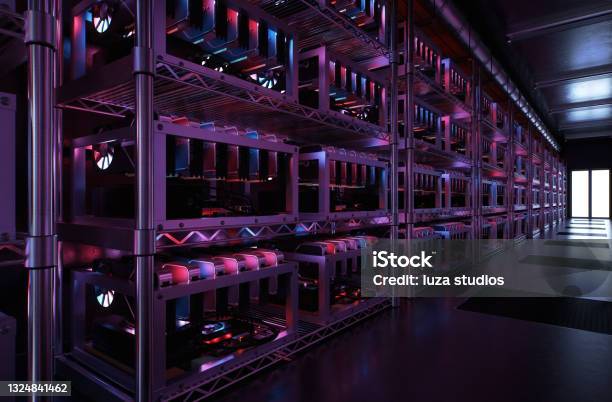 Cryptocurrency Mining Rigs In A Data Center Stock Photo - Download Image Now - Cryptocurrency Mining, Cryptocurrency, Mining - Natural Resources