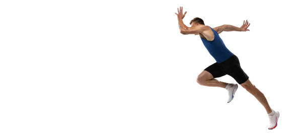 istock Caucasian professional male athlete, runner training isolated on white studio background. Muscular, sportive man. Concept of action, motion, youth, healthy lifestyle. Copyspace for ad. 1324842295