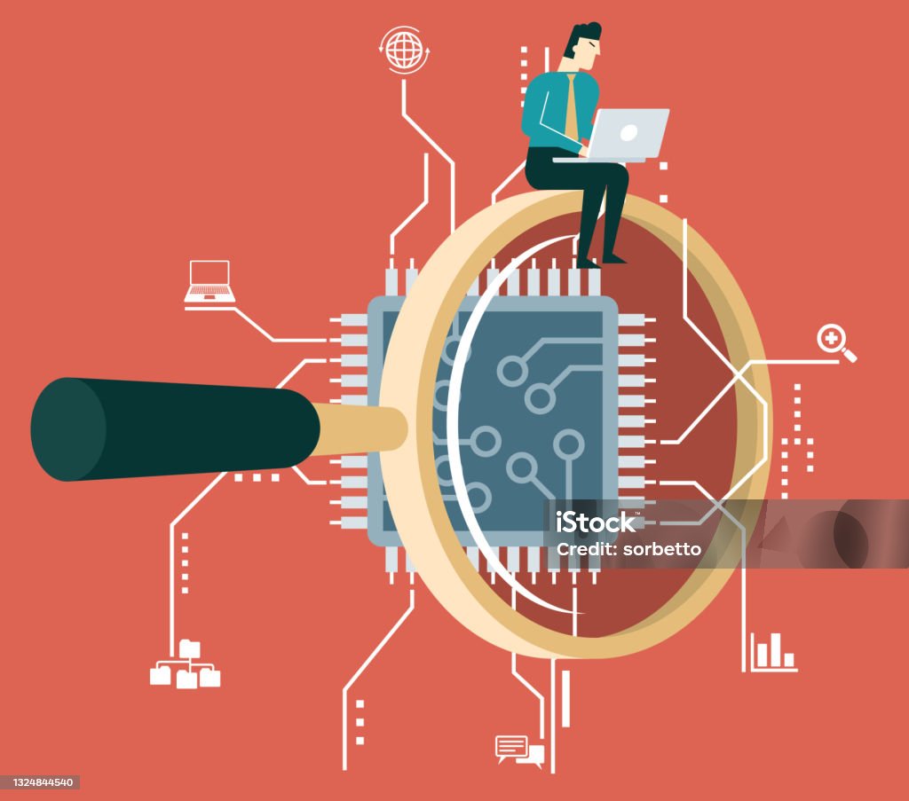 Microchip Magnifier Microchip Magnifying Glas Stock Illustration - Download Image Now ...
