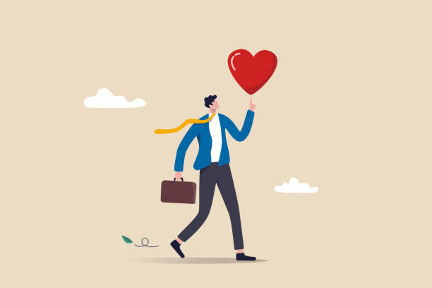 Work passion to motivate and inspire employee to achieve career success, love your job or happy and enjoy working dream job concept, happy businessman holding passionate heart shape walking to work. Work passion to motivate and inspire employee to achieve career success, love your job or happy and enjoy working dream job concept, happy businessman holding passionate heart shape walking to work. commits stock illustrations