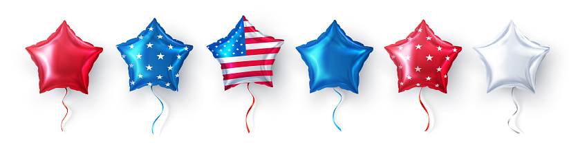 American Star balloon for USA Party balloons event decoration on white background.Party decorations fourth july, USA Independence Day,Memorial day, celebration, anniversary or American event.