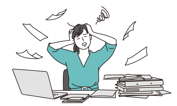 Busy business woman Busy business woman worried stock illustrations