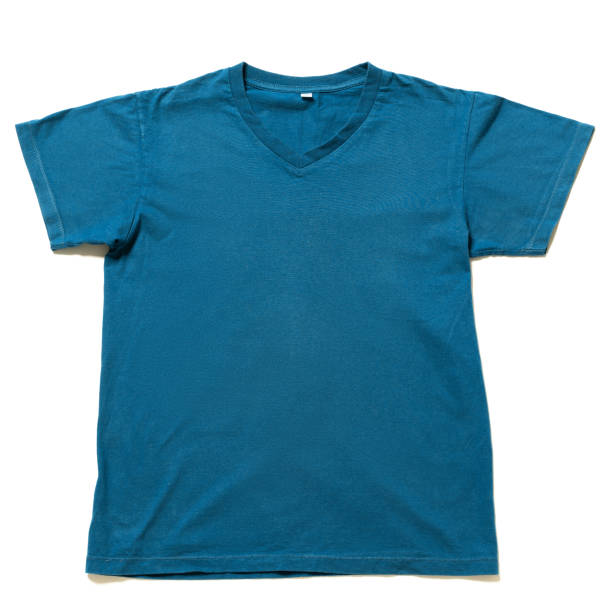istock Worn blue t-shirt on white background 1324848646