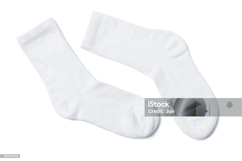 White cotton socks on white background White cotton socks for design on white background Sock Stock Photo