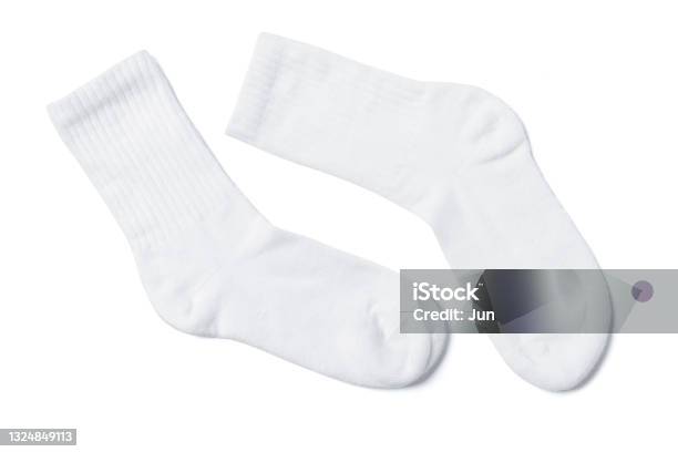 White Cotton Socks On White Background Stock Photo - Download Image Now - Sock, White Color, Template