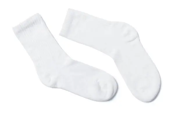 Photo of White cotton socks on white background