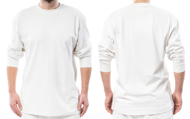 istock Man wearing white long-sleeved t-shirt with empty space for design 1324850480