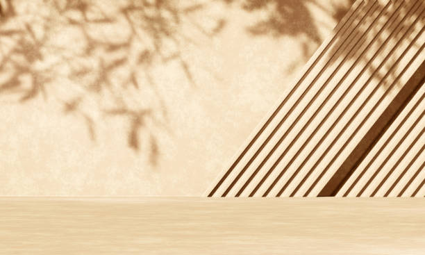 istock 3D beige concrete podium display with lights and plants shadows 1324850699