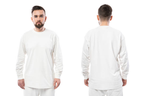 istock Handsome man wearing white long-sleeved t-shirt with empty space for design 1324850734