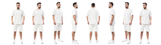collage de différents côtés de l’homme portant des vêtements blancs avec un espace vide pour le design - short phrase photos et images de collection