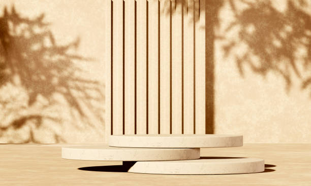 istock 3D beige concrete podium display with lights and plants shadows 1324851545