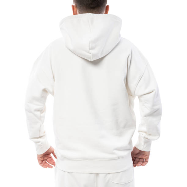 homme portant un sweat à capuche blanc vierge et un pantalon sur fond blanc - short phrase photos et images de collection