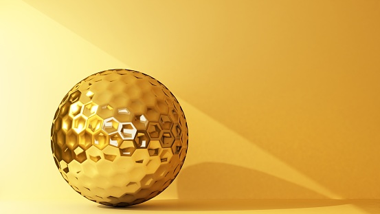 golden golf ball with copy space. 3d rendering