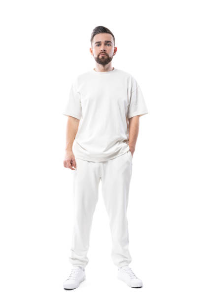 istock Handsome man wearing white clothes with a blank space for design on white background 1324851855