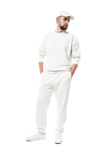 Handsome man wearing white clothes isolated on white background