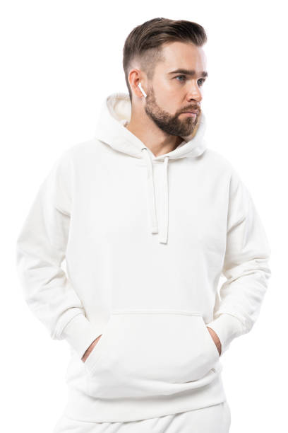 istock Handsome man wearing white blank hoodie on white background 1324851885
