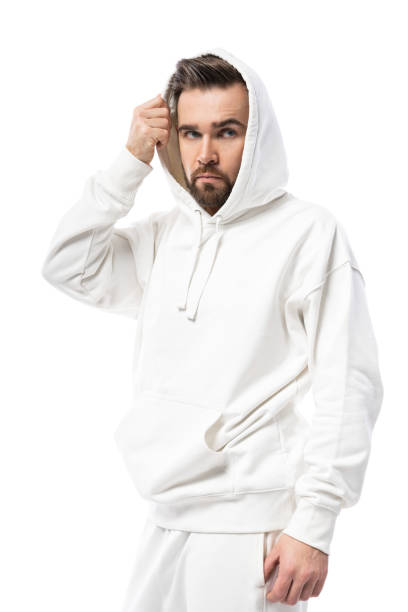 istock Handsome man wearing blank white hoodie on white background 1324852142