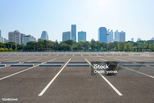 Parking Lot In Public Areas Stock Photo - Download Image Now - Parking Lot, Parking, Outdoors