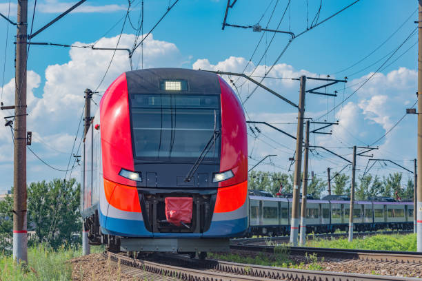 istock Electric train moves at day time. Moscow. 1324853560