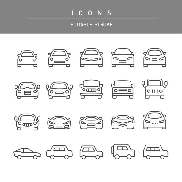 auto-ikonen - linienserie - vorderansicht stock-grafiken, -clipart, -cartoons und -symbole