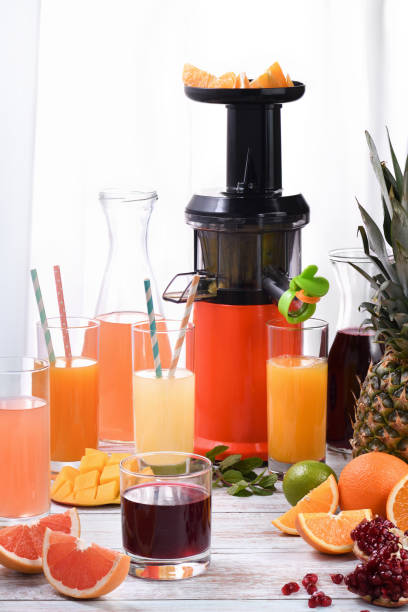 istock Freshly prepared citrus juices from orange, grapefruit, pomegranate, pineapple, mango. 1324854500