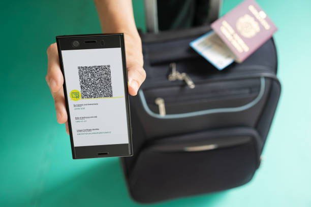 istock Woman showing on smartphone EU Digital Covid Certificate with quad code. 1324858984