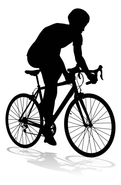 велосипед и велосипедист силуэт - mountain biking silhouette cycling bicycle stock illustrations