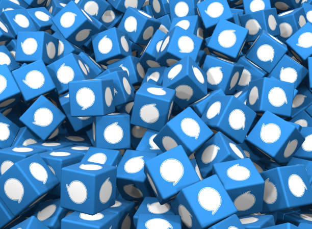 A heap of Blue cubes with Speech Bubble icon