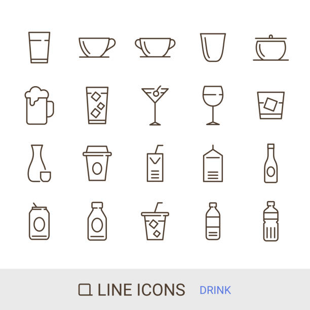 ilustraciones, imágenes clip art, dibujos animados e iconos de stock de icono de producto, bebida, icono de línea - soda