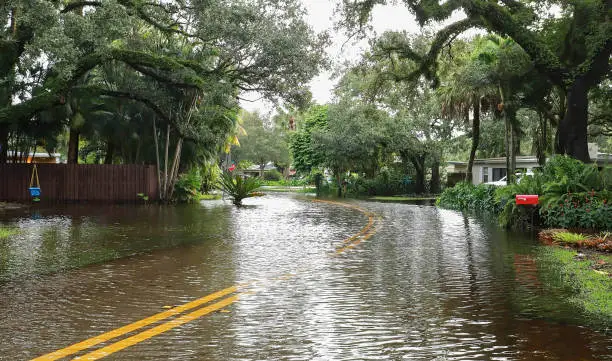 Photo of Flooded neighborhood streets in Fort Lauderdale, Florida, USA.