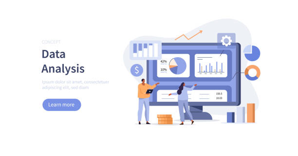 data analysis Characters analyzing graphs, charts and diagrams. People planning business strategy and managing data and finance. Data analysis concept. Flat cartoon vector illustration. big data illustrations stock illustrations