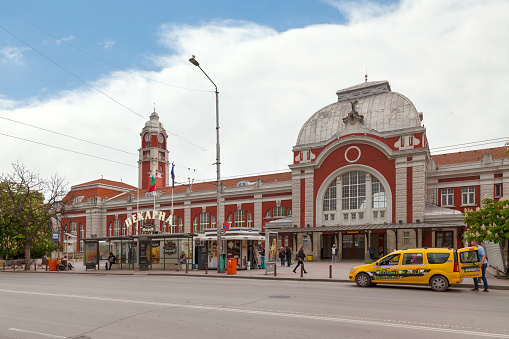 Varna, Bulgaria - May 15 2019: The Varna railway station (Bulgarian: Железопътна гара Варна) serves the Black Sea city and municipality of Varna, the third most populous city in Bulgaria.