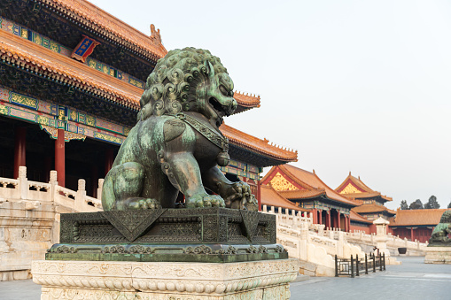 Beijing Forbidden City Palace and Bronze Lions