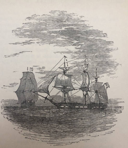istock Antique illustration - Poetry of Thomas Moore - large sailing ship with several masts 1324878449