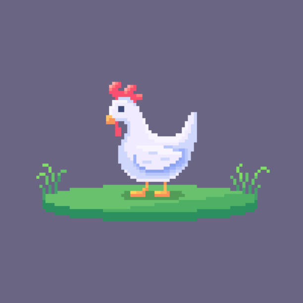 bildbanksillustrationer, clip art samt tecknat material och ikoner med pixel art chicken. farm animal for game design. - chicken bits